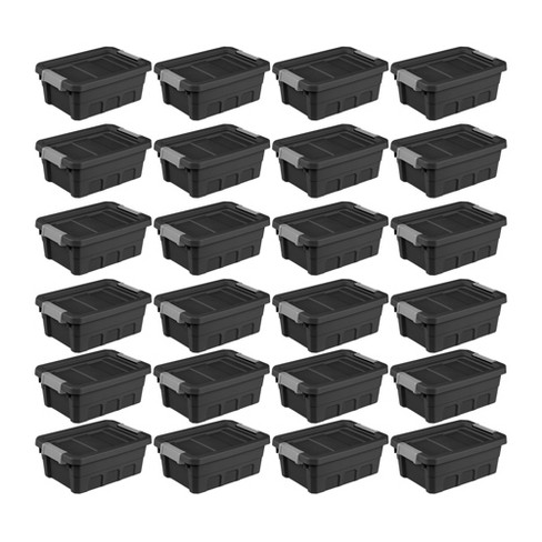 Sterilite 19 Gallon Plastic Stacker Tote, Heavy Duty Lidded Storage Bin  Container for Stackable Garage and Basement Organization, Black, 6-Pack