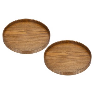 Unique Bargains Round Solid Wood Glaze Treated Non-Slip Kitchen Candle Serving Tray 2 Pcs - 1 of 4
