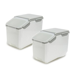 HomeStock 20 LB Rice Storage Container with Measuring Cup, BPA free, For Rice / Grain / Pet Food / Flour, 2 count, White & Gray - 1 of 4