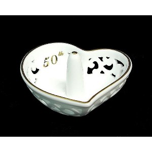 Roman 4" Golden 50th Anniversary Porcelain Heart Shaped Ring Holder #45657 - 1 of 1