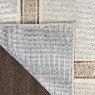 Ivory Cream Art Deco Geometric Easy-Care Area Rug 2'3" x 7'6"