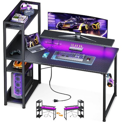 ODK Reversible Gaming Desk with USB Charging Port and LED Lights, 40 Inch Computer Desk