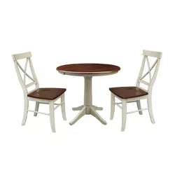 36" Gage Round Extensdable Dining Table with 2 X-Back Chairs Antiqued Almond/Espresso - International Concepts