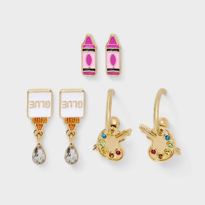 SUGARFIX by BaubleBar Arts & Crafts Stud Earring Set 3pc - Gold