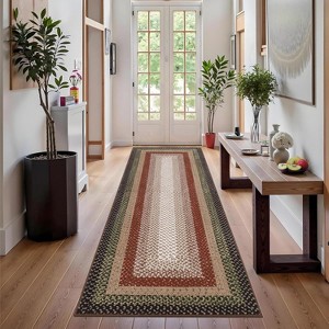 Acekool Washable Braided Print Rug, Non Slip Low Pile Stain Resistant Foldable Area Rug for Living Room Bedroom Dining - 1 of 4