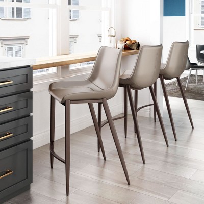 Zuo Modern Magnus Counter Stool Set of 2 – 39.8" High Brown Faux Leather Seat With Walnut Faux Wood Steel Legs