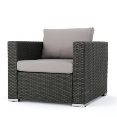 Rattan Patio Accent Chair With Cushions, Outdoor Garden Armchair, All-Weather Patio Furniture for Backyard or Balcony-Maison Boucle