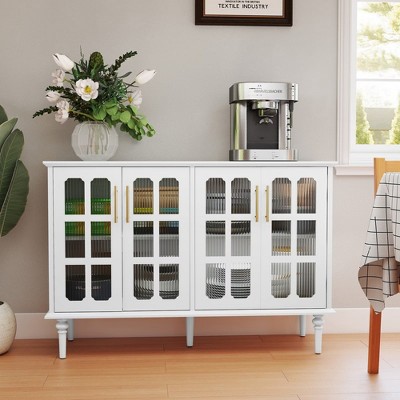 Syemin Decorative Storage Cabinet with Four Glass Door Sideboard, Modern Buffet Cabin for Living Room, Dining Room,