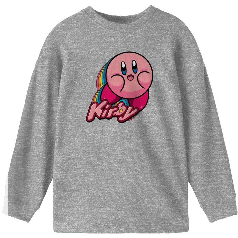 Kirby Colorful Character Youth Athletic Gray Long Sleeve Graphic Tee, 1 of 3