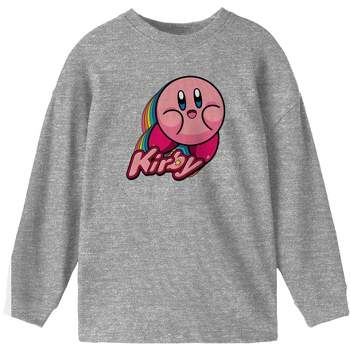 Kirby Colorful Character Youth Athletic Gray Long Sleeve Graphic Tee