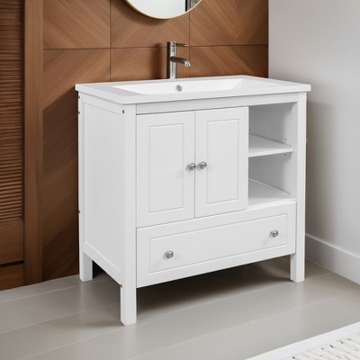 30 Inch Bathroom Vanity with Ceramic Sink Set Combo, Cabinet with Drawer and Doors, Solid Wood Frame with Painted Finish - Leovsnove