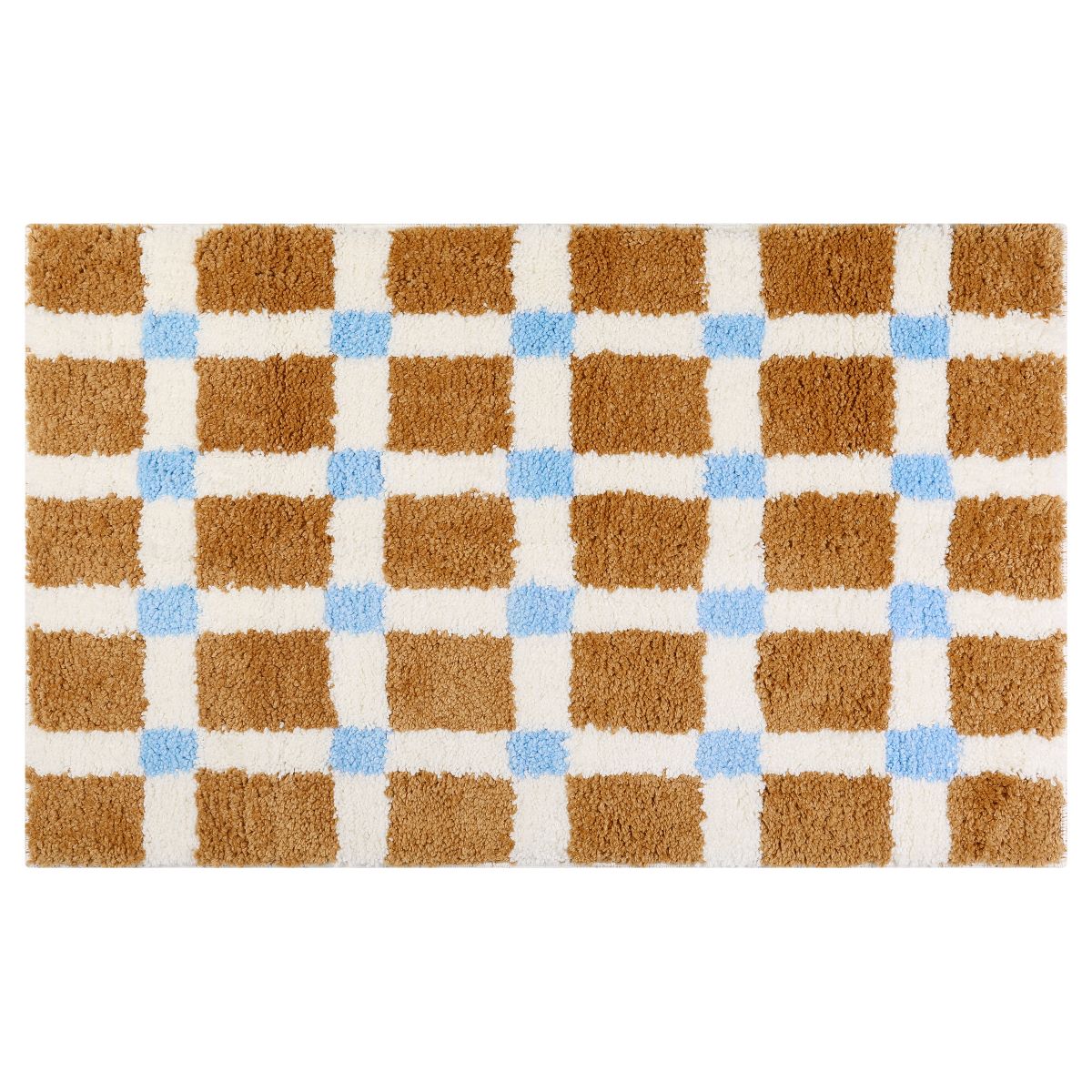 Unique Bargains Checkered Pattern Soft Absorbent Non-Slip Bathroom Rugs Brown-2 16" x 24"