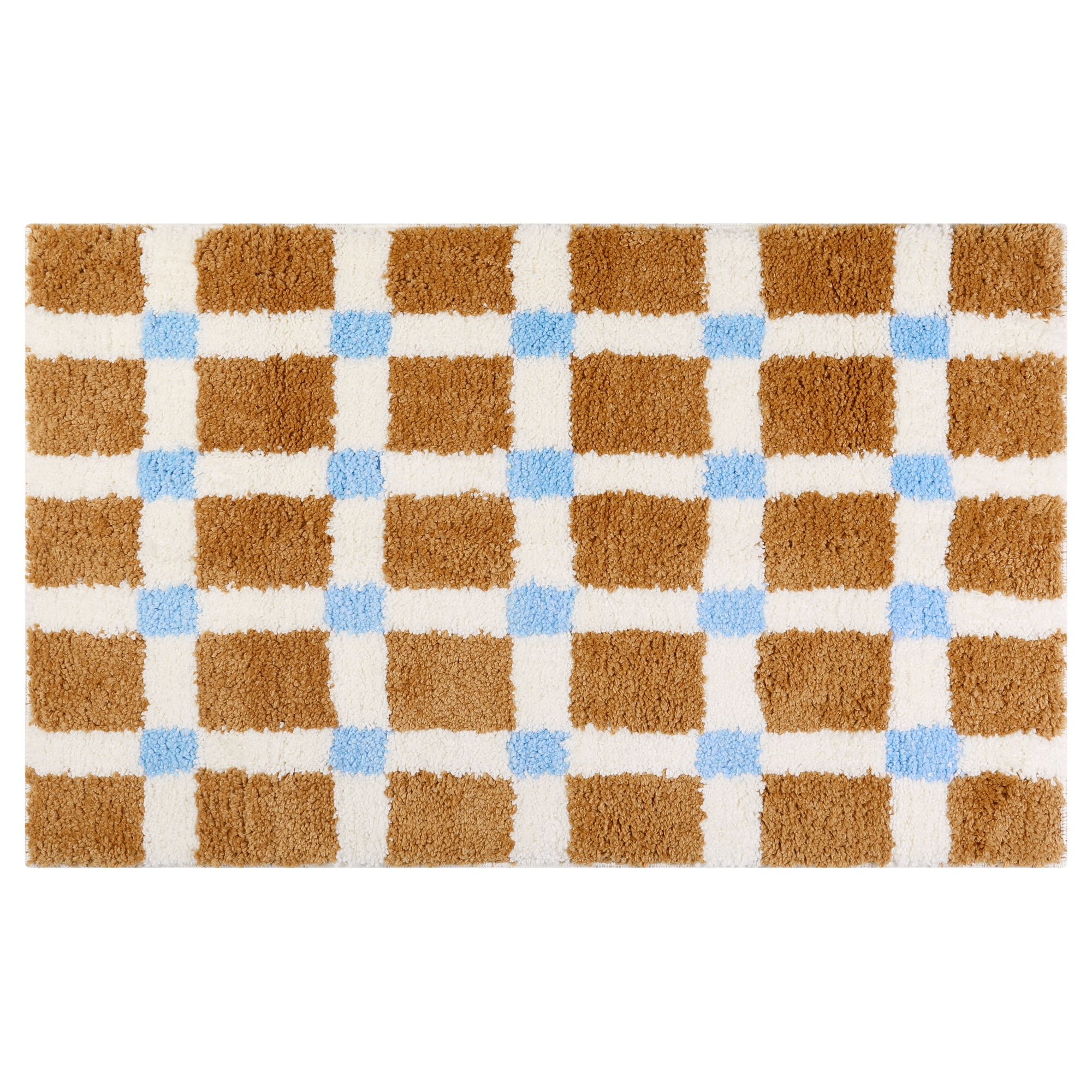 Unique Bargains Checkered Pattern Soft Absorbent Non-Slip Bathroom Rugs Brown-2 20" x 32"