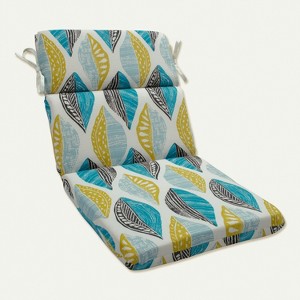 40.5" x 21" Leaf Block Outdoor/Indoor Rounded Corners Chair Cushion Teal/Citron - Pillow Perfect: Weather-Resistant Patio & Lounge Seat - 1 of 4