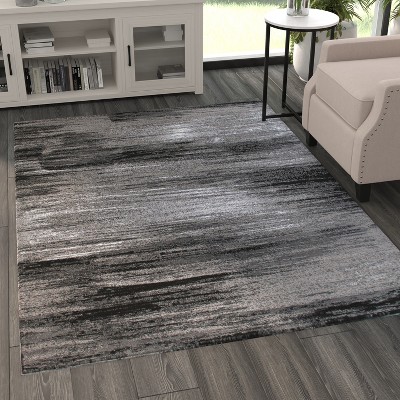 Gray and Black Tufted Rectangular 5' x 7' Synthetic Area Rug