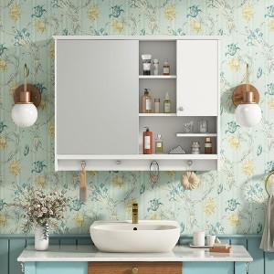 Okak Wall Mounted Bathroom Storage Cabinet, Medicine Cabinet with Mirror&Adjustable Shelves, 1 Door&Towel Hooks, Bathroom Organizer - 1 of 4