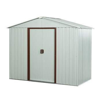 6ft x 5ft Outdoor Metal Storage Shed Lockable Sliding Doors Floor Frame Waterproof Tool Storage House, White