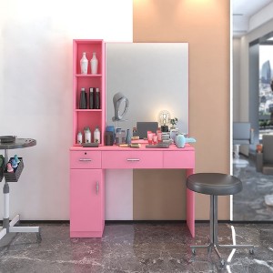 Barber Salon Station with Mirror, Wall Mount Hair Styling Salon Station with Hair Dryer Holders Open Shelves, Drawer, Beauty Spa Salon Equipment - 1 of 4