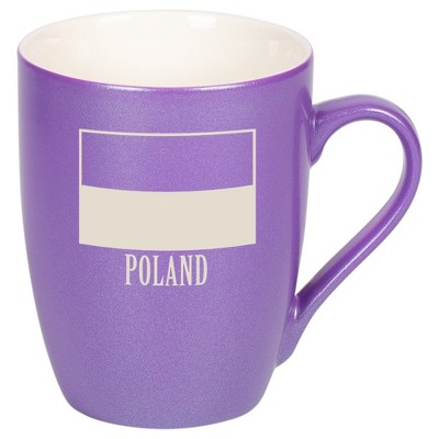 Elanze Designs Poland Polish Flag 10 Ounce Ceramic Laser-Etched Engraved Drinkware Mug, Metallic Passion Purple