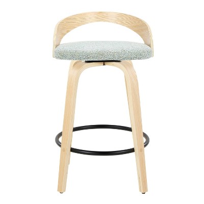 Set of 2 Green Swivel Counter Stools with Wood Legs