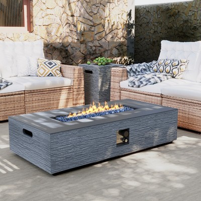 UPHA 56" Rectangular Outdoor Magnesium Oxide Fire Pit Table with Gas Tank Cover, Dark Gray