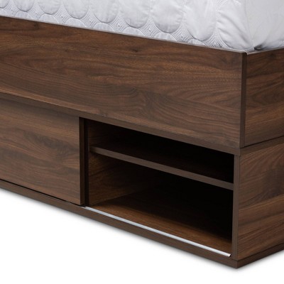 Modern Tristan Walnut Brown Queen Platform Bed with Storage