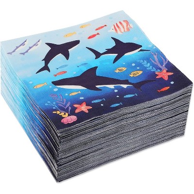 Blue Panda 100 Pack Shark Disposable Luncheon Paper Napkins 6.5" for Kids Birthday Party Decorations