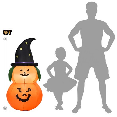 5 Ft Black and Orange Inflatable Pumpkin with Witch Hat