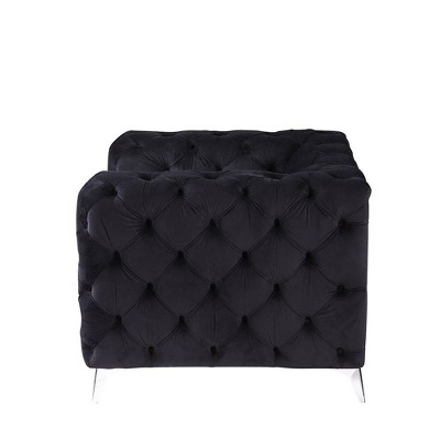 Contemporary Black Velvet Tufted Loveseat with Metal Legs