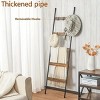 Farmhouse 10-Tier Wooden Blanket Ladder, Wall Mounted Towel Rack with 5 Hooks & Storage Shelf for Living Room, Bathroom Decor - 2 of 4