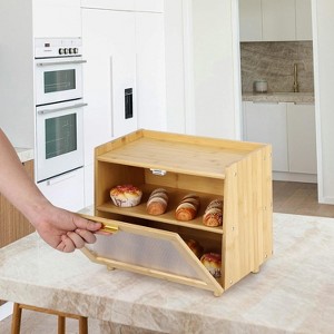 2-Layer Bamboo Bread Box with Acrylic Door, Bread Storage Container for Kitchen Countertop, Organizing Baguettes, Pastries & Baked Goods - 1 of 4