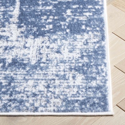 Ivory and Steel Blue Abstract Hand-knotted Rug