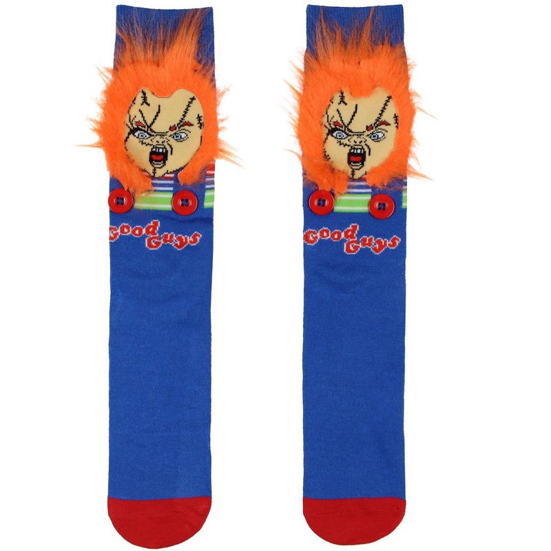 Child's Play Chucky Doll Fuzzy Hair Costume Character Design Men's Crew Socks Blue, 2 of 5