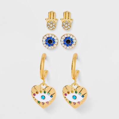 SUGARFIX by BaubleBar Charmed and Protected Stud Earring Set 3pc - Gold/Blue