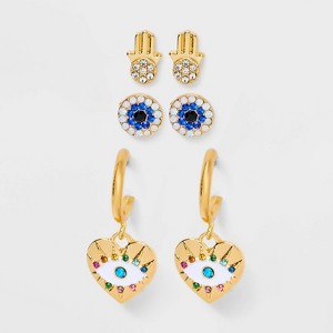 SUGARFIX by BaubleBar Charmed and Protected Stud Earring Set 3pc - Gold/Blue - 1 of 3