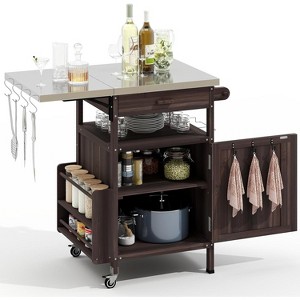 Zevemomo Outdoor Grill Cart with Drop Leaf,Stainless Steel Tabletop Outdoor Kitchen Island,with Drawer, Towel Rack,Lockable Wheels for Grilling,Brown - 1 of 4