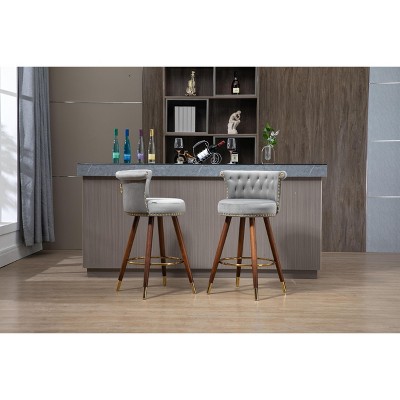 NicBex Set of 2 Bar Stools for Kitchen Island,Modern Counter Bar Stools with Wood Legs,Bar Chairs for Dining Rooms,Kitchens Islands,Gray/Pink