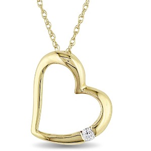 EVERLY JEWELRY | 10k Yellow Gold Solitaire Diamond Heart Pendant with Chain, 17 inc - 1 of 4