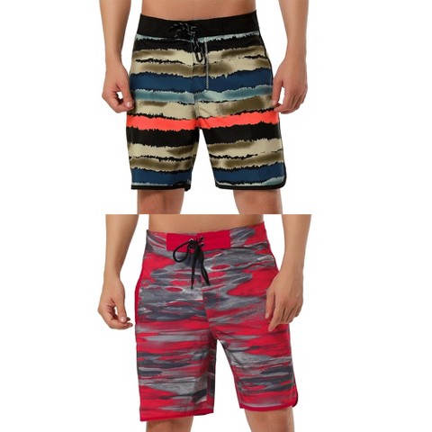 Lars Amadeus Men's Summer Drawstring Waist Contrast Color Printed Swim Shorts 2 Pack Brown/Red 36