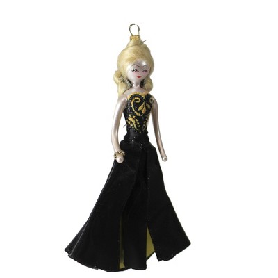 Italian Ornaments 6.75" Woman In Black Yellow Dress Ornament Lady Couture Elegant  -  Tree Ornaments