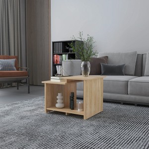 Vynxaria Modern Natural Oak Coffee Table with Open Storage, Rectangular Design - 1 of 4