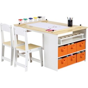 Kids Art Table and Chairs Set, with Large Storage Desk and Portable Art Supply Organizer, Living and Learning Kids' Art Table and Stool Set - 1 of 4