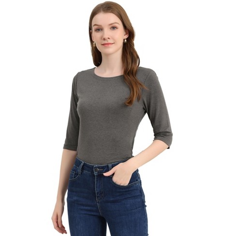 Allegra K Women Half Sleeves Slim Scoop Neck Top T-Shirt