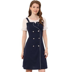 Allegra K Women's Contrast Button Decor Short Sleeve Chiffon Summer Dresses - 1 of 4