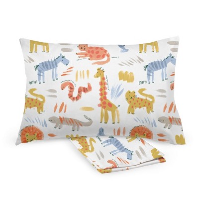 BreathableBaby Cotton Percale Pillowcase, For 13" x 18"/33 x 46 cm Toddler Pillow, Safari Animals (2-Pack)