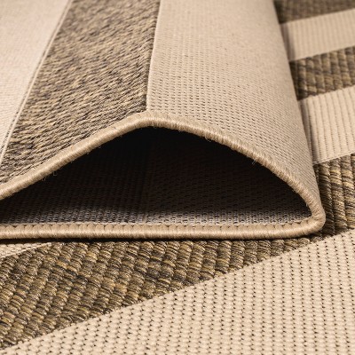 Beige and Brown Stripe Synthetic 8' x 10' Indoor/Outdoor Rug