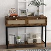 Console Table, 2-Tier Rattan Sofa Table Wooden Entrance Table with 2 Drawers for Entryway, Living Room, Hallway-Brown+Black - 4 of 4