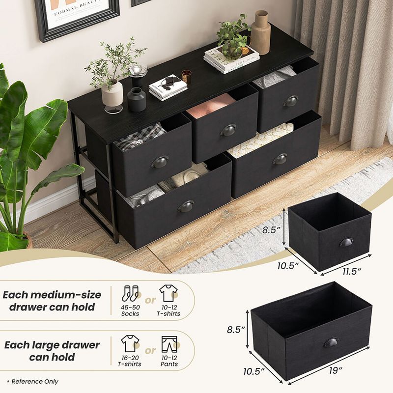 Tangkula 5 Drawers Dresser TV Stand Chest Clothes Storage Organizer with 5 Fabric Bins, 4 of 11