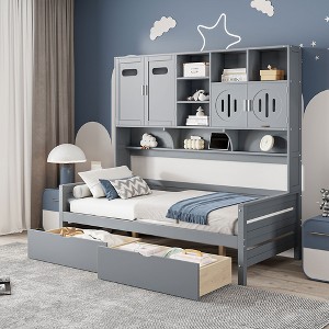 TIRAMISUBEST Twin/Full Size Daybed With 2 Storage Drawers and All-in-One Cabinet, Wooden Daybed Frame Sofa Bed with Open Storage Shelves - 1 of 4