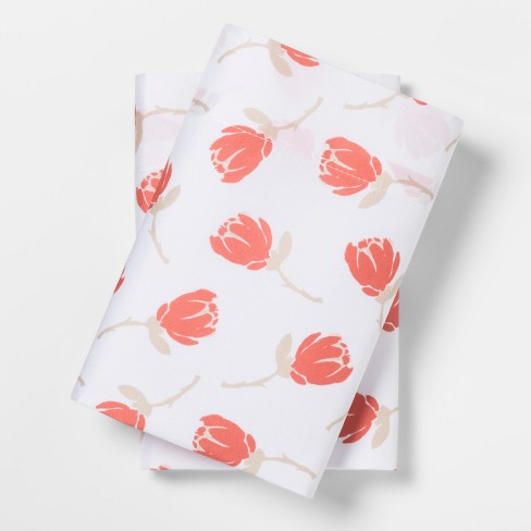 Standard Microfiber Pillowcase Set Coral Floral Room Essentials